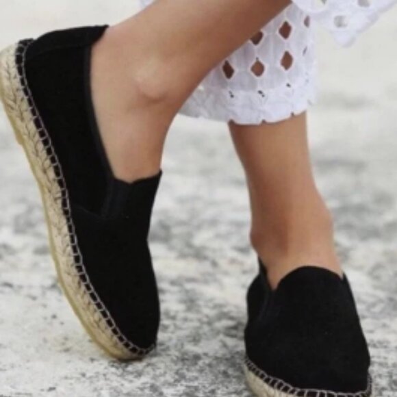 Free People Freeway slip on Black Suede Espadrille flats 7.5 or 38 - Picture 1 of 15